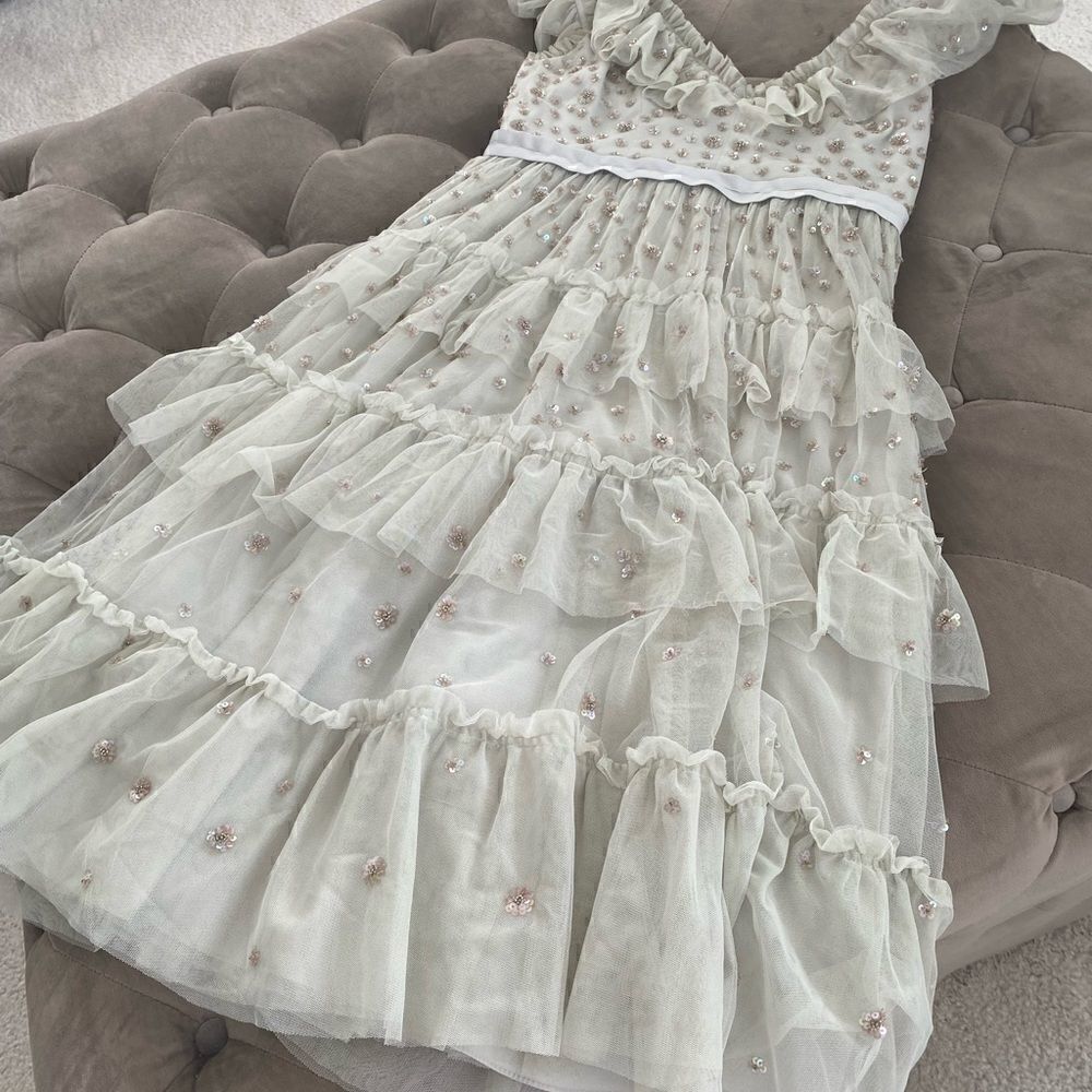 NEEDLE & THREAD
Sunburst Tiered Dress In Bleached Blue - Picture 9 of 11